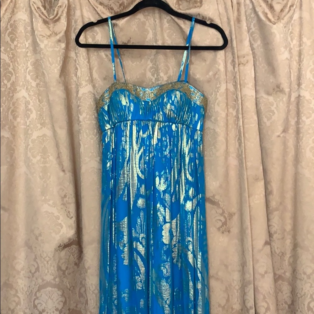 Aidan Mattox Blue and Gold Gown